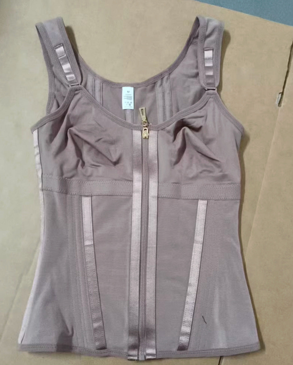 Black Waist Trainer Vest for Women | Zipper Corset Sauna Sweat Tank Top Body Shaper
