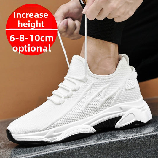 Men's Height Increasing Sneakers 6cm 8cm 10cm Elevator Shoes | Black Knit Lace-Up Hidden Heel Casual Trainers