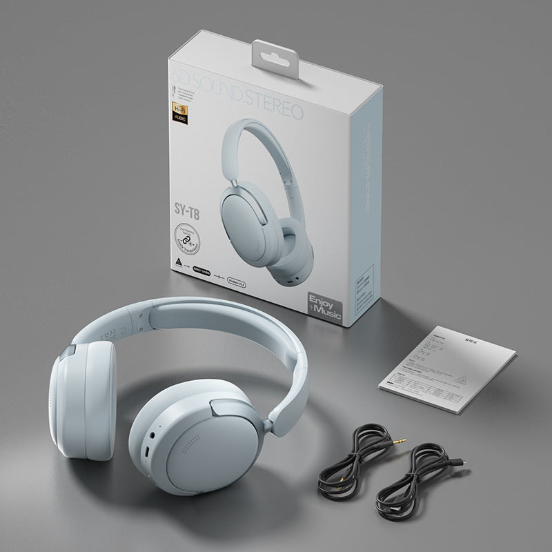 Wireless Bluetooth Over-Ear Headphones 6D Immersive Stereo Sound Foldable On-Ear Headset with Wired Mode USB Charging Cable Mic for Music Gaming Travel School - SY-T4