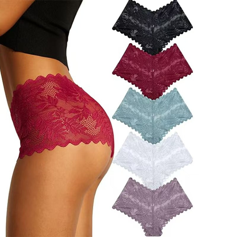 White Floral Lace Boyshorts for Women | Sheer Leaf Pattern Underwear | Scalloped Trim Briefs