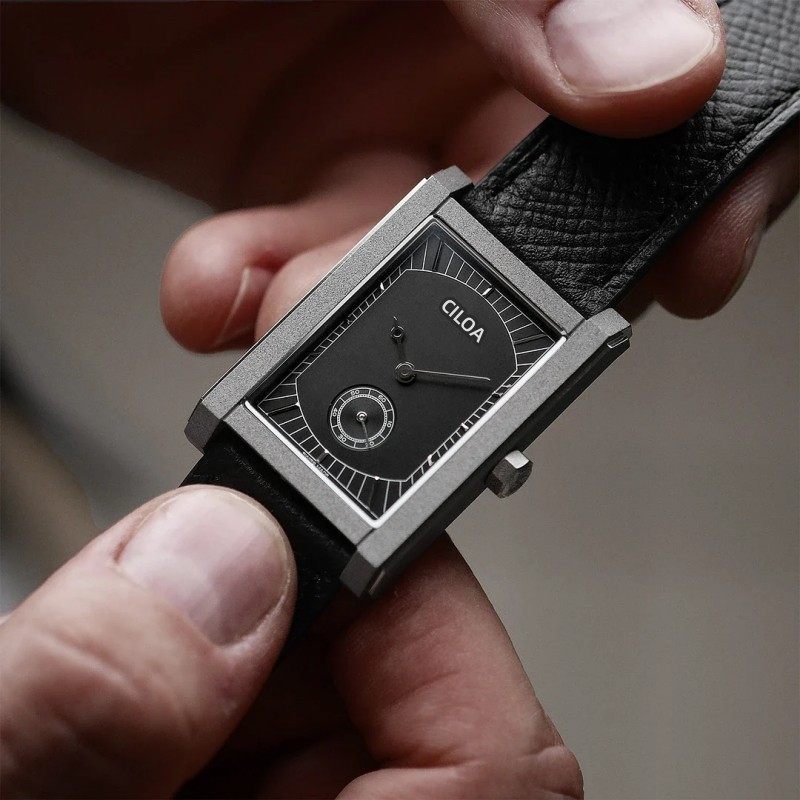Vintage Rectangular Dress Watch | Minimalist Silver Dial Sub-Seconds | Black Leather Strap