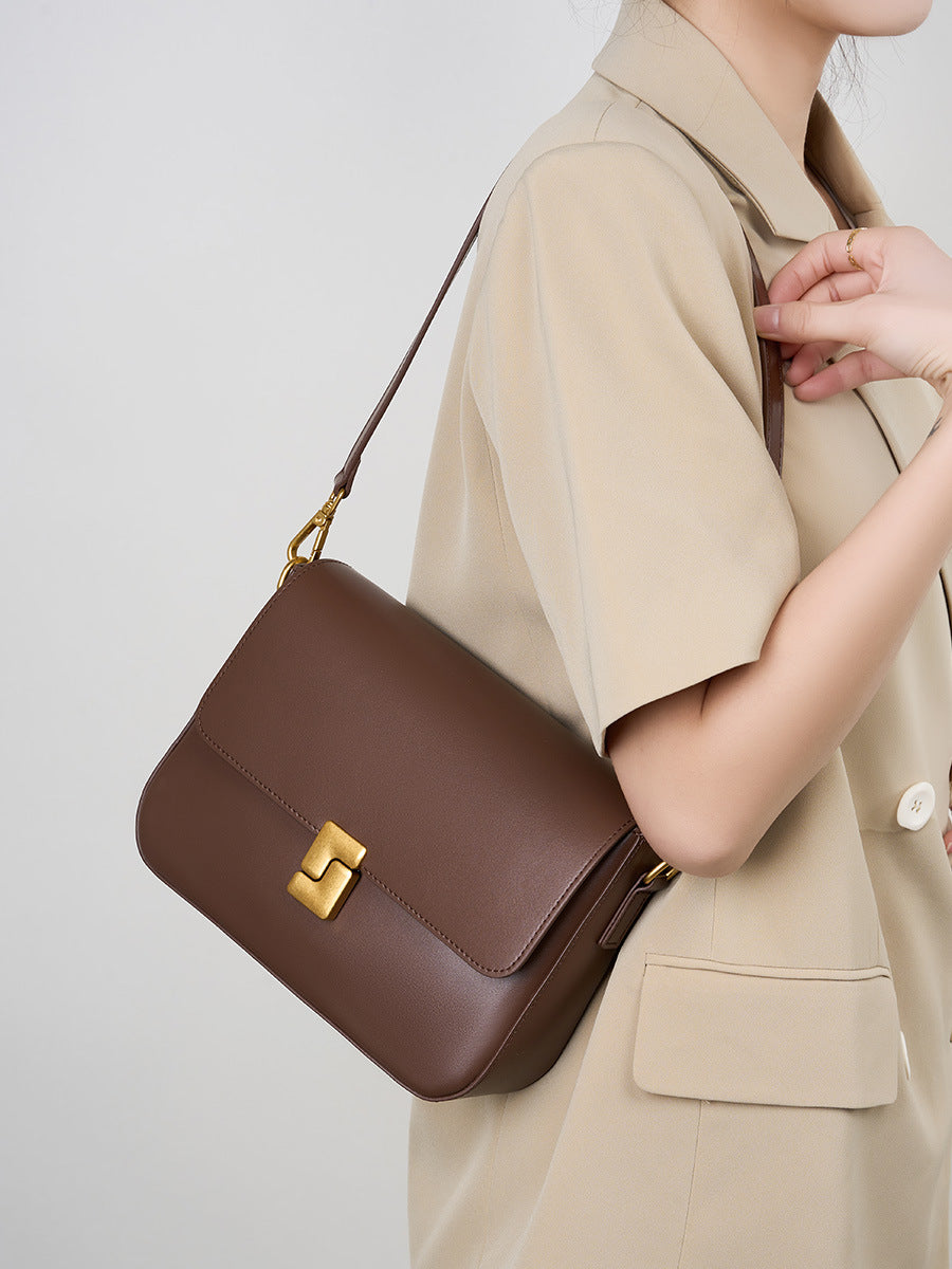 Black Leather Shoulder Bag with Gold Hardware | Designer Handbag