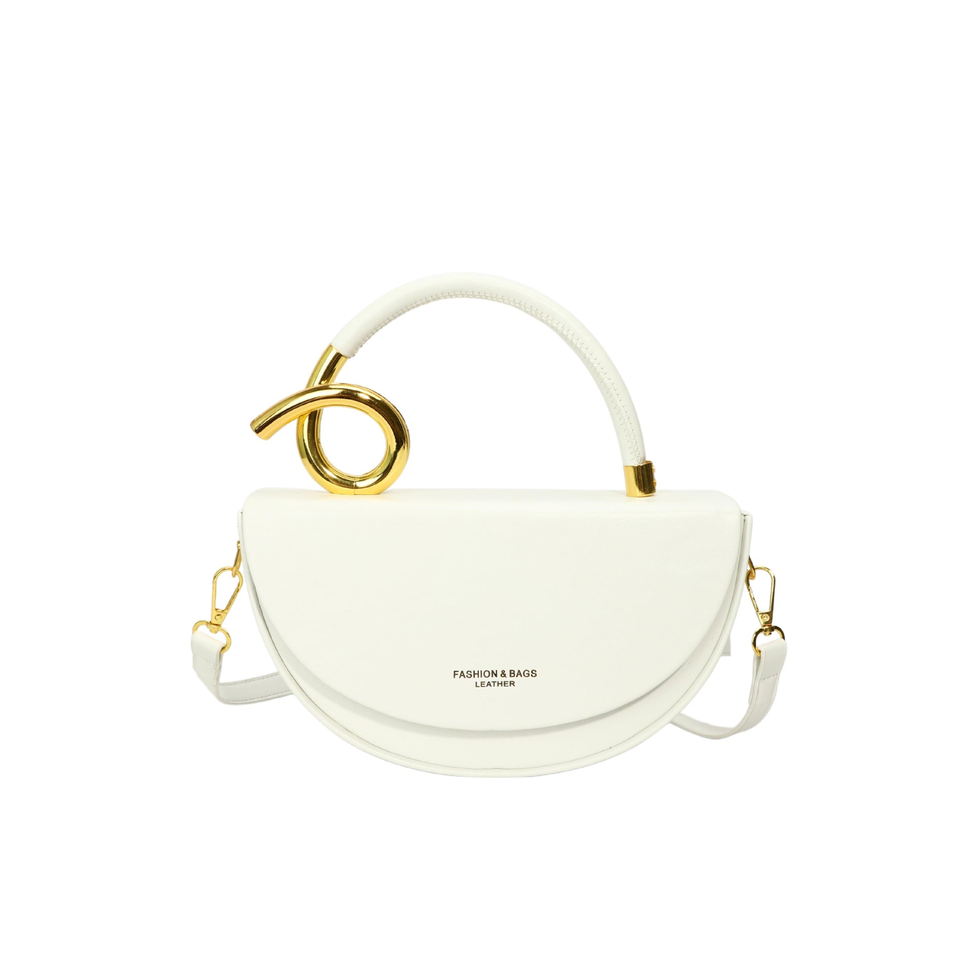 Black Half Moon Crossbody Bag with Gold Ring Handle | Mini Bag