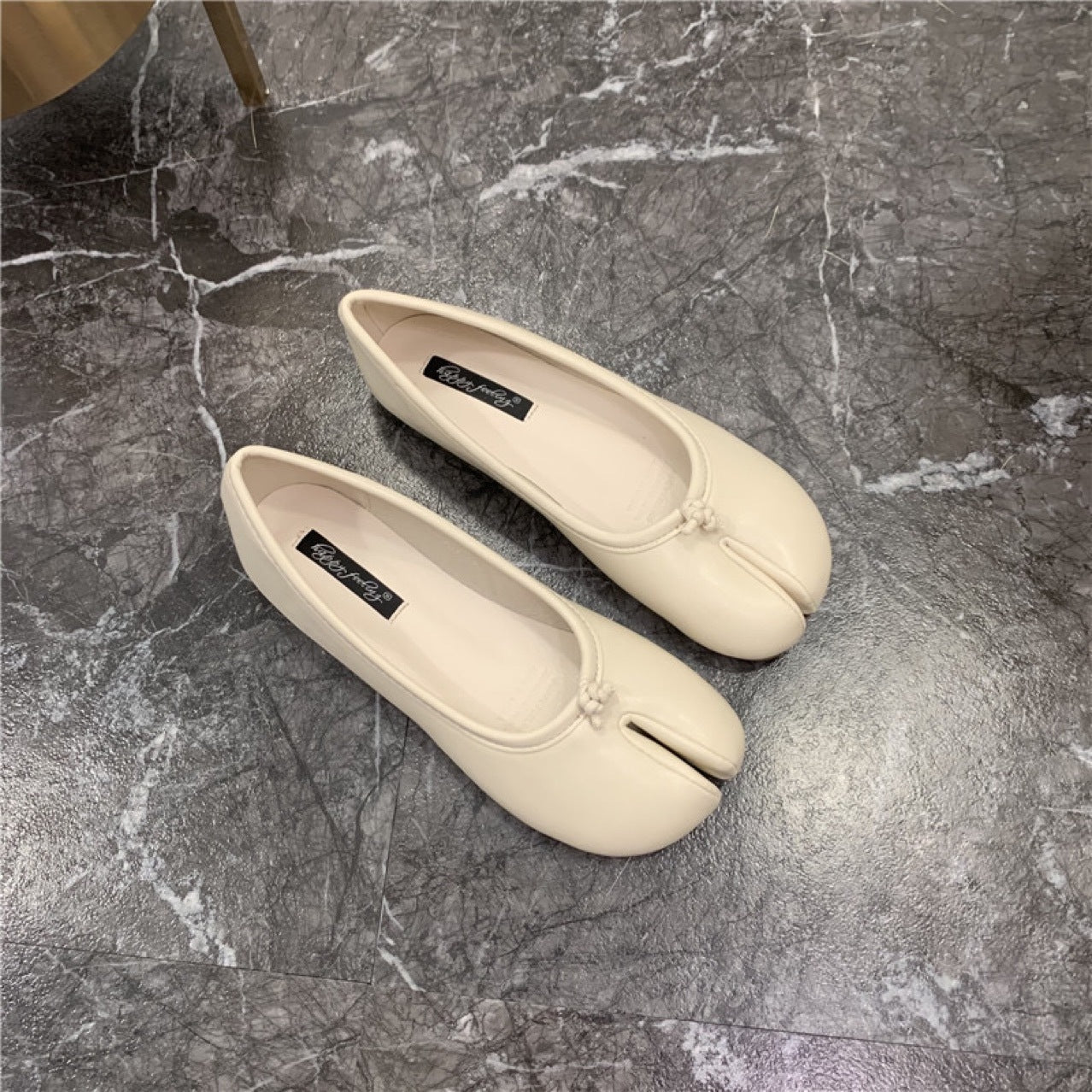 Black Leather Split Toe Tabi Ballet Flats | Japanese Inspired Bifurcated Flat Shoes for Women
