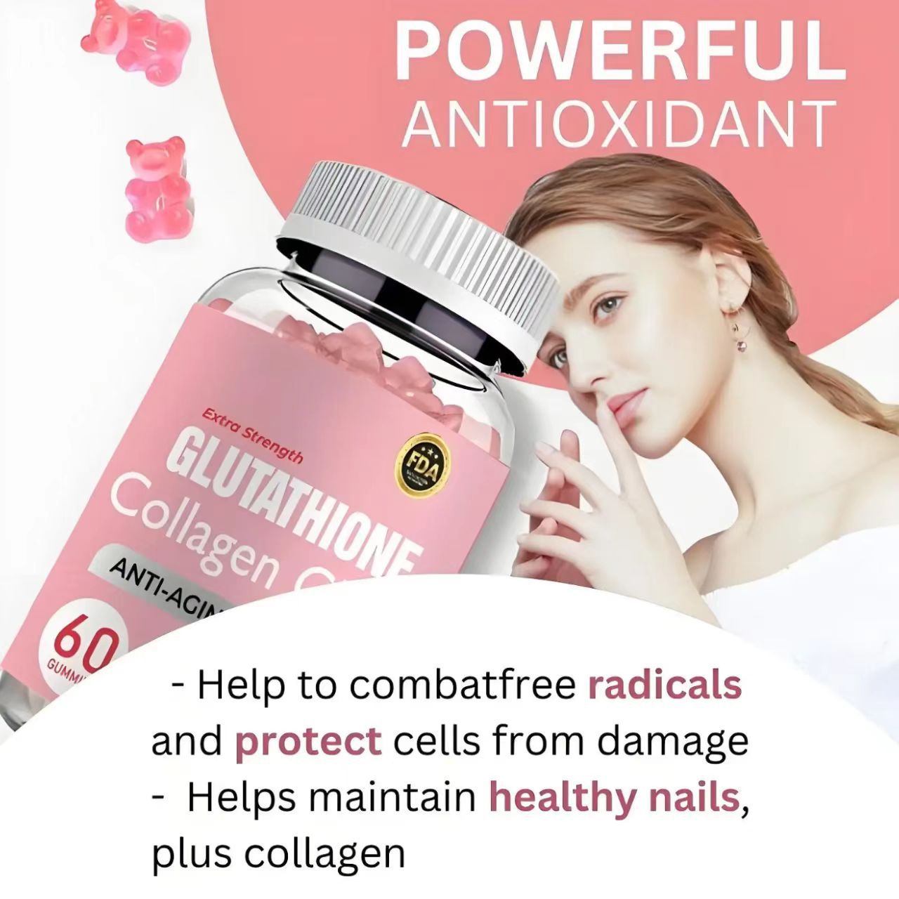 Extra Strength Glutathione Collagen Glow Gummies | Anti-Aging Formula | 60 Gummies | FDA Approved Dietary Supplement