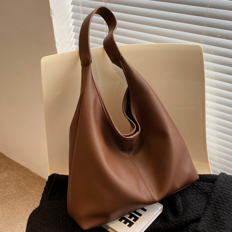 Black Leather Hobo Bag Slouchy Shoulder Handbag | Minimalist Soft Leather Tote
