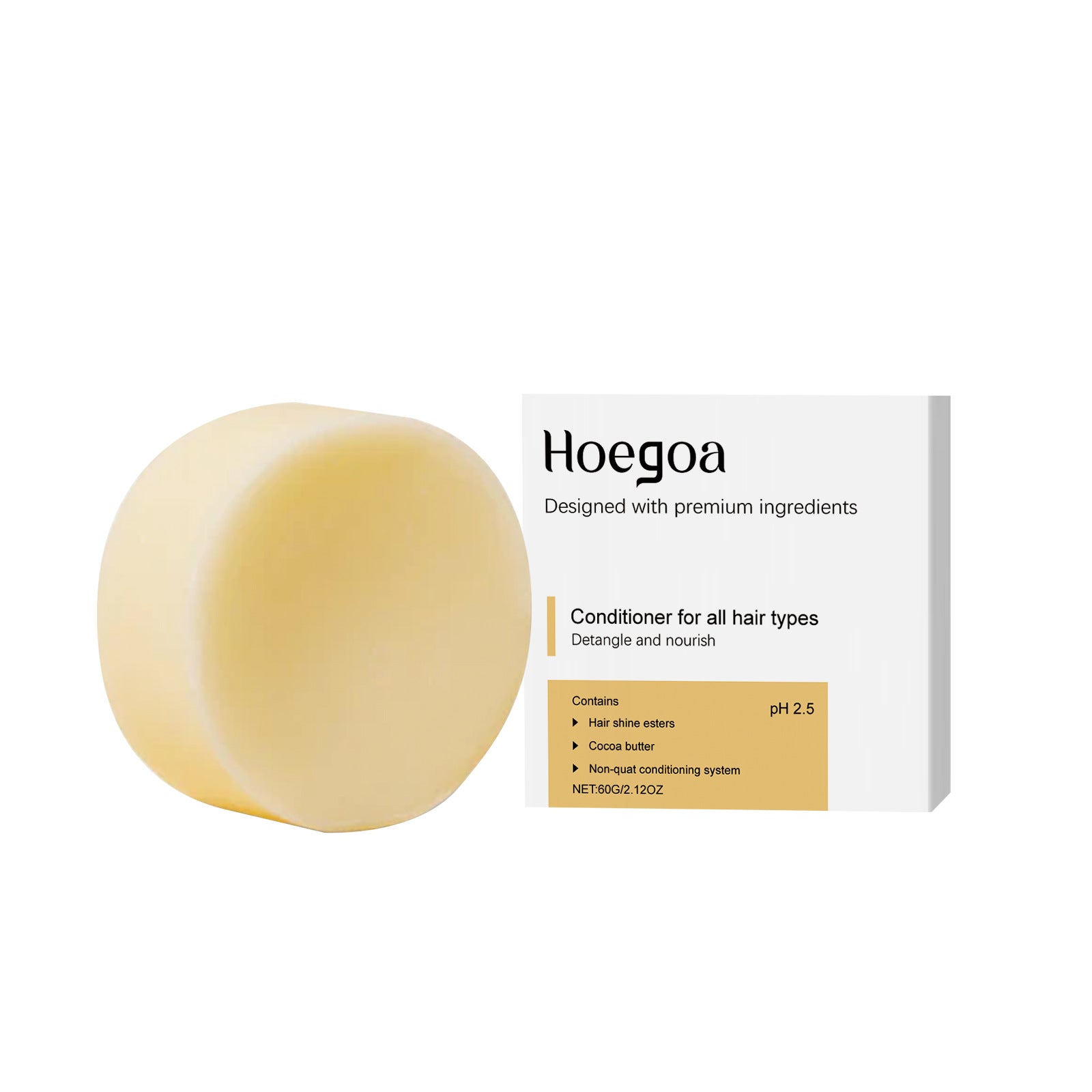 Hoegoa Solid Conditioner Bar All Hair Types Cocoa Butter Hair Shine Esters pH 2.5 | Natural Detangling Nourishing Hair Conditioner Bar 60g Zero Waste