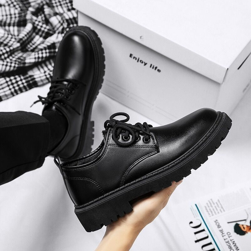 Men's Black Leather Chunky Sole Derby Lace-Up Formal Shoes