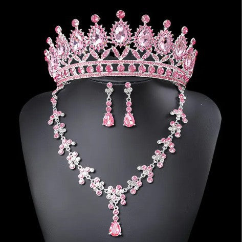 Bridal Crown Jewelry Set | Crystal Tiara Necklace & Earrings | Wedding Queen Accessories