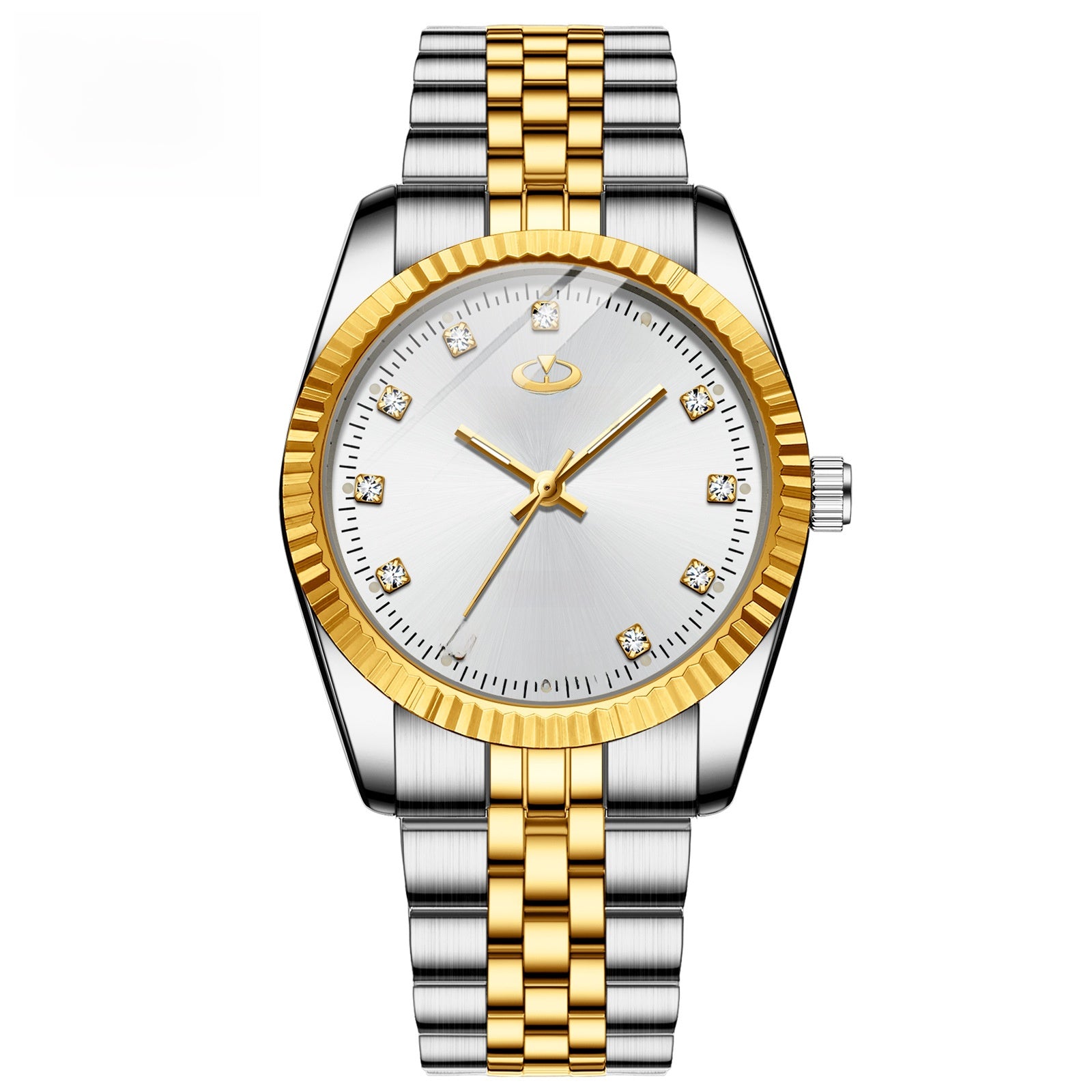 Chenxi His & Hers Couple Watch Set | Gold Dial Crystal Markers Fluted Bezel | Two-Tone Quartz Watches Gift Set