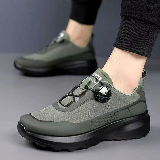 Men's Black Dial Knob Sneakers | Slip-On Rotating Button Athletic Shoes with Chunky Sole & Mesh Upper