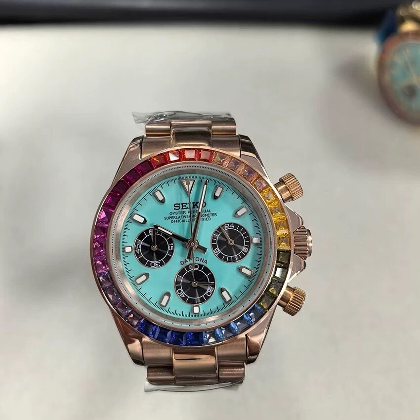 Seiko Automatic Watch Men | Arabic Numeral Blue Tapisserie Dial | Octagon Screw Bezel | Silver Steel Royal Oak Style Watch