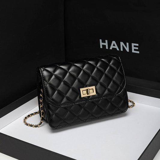 Black Quilted Leather Crossbody Bag with Gold Chain Strap | Classic Flap Shoulder Bag