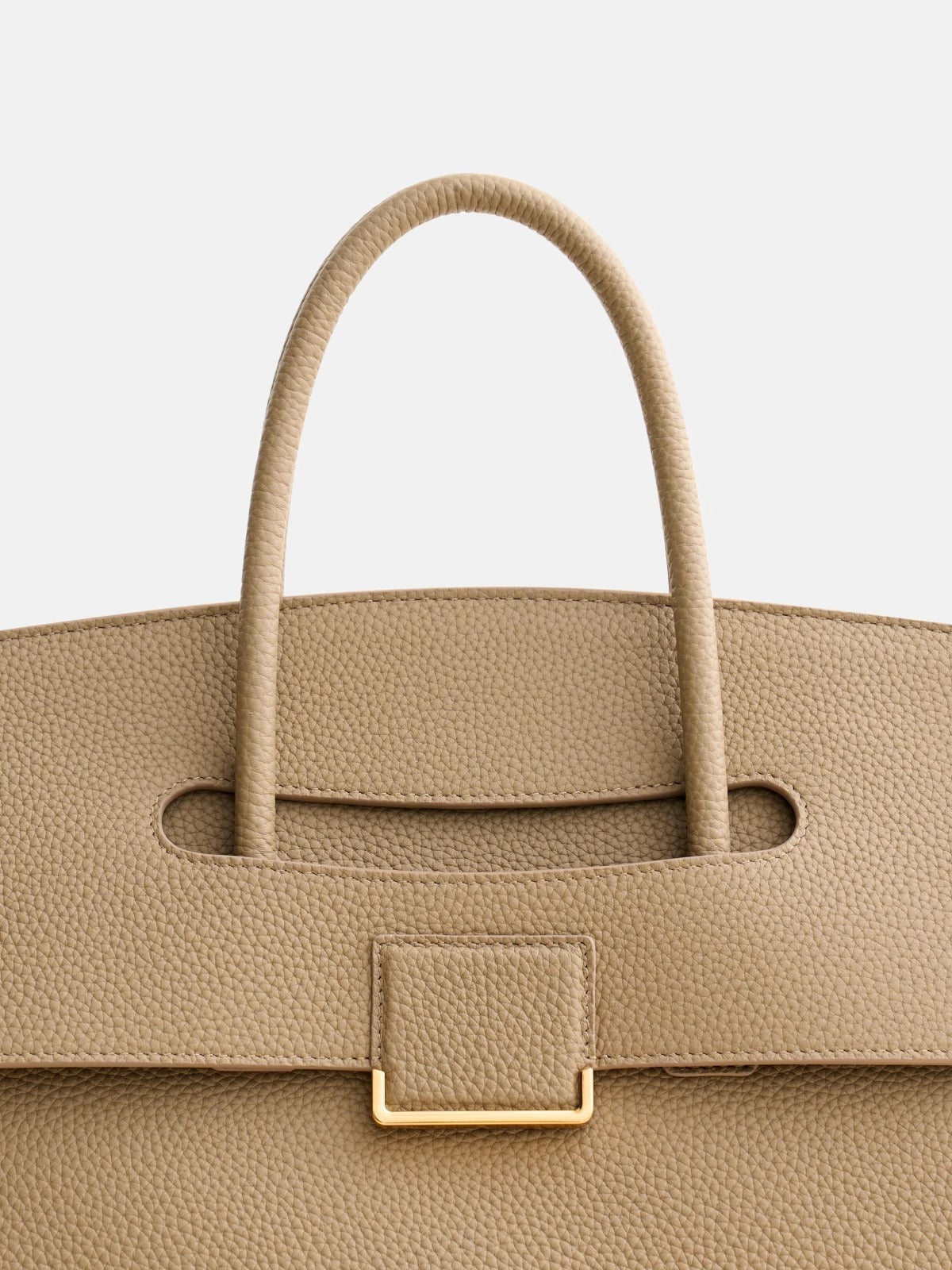 Cream Structured Top Handle Bag | Classic Leather Handbag