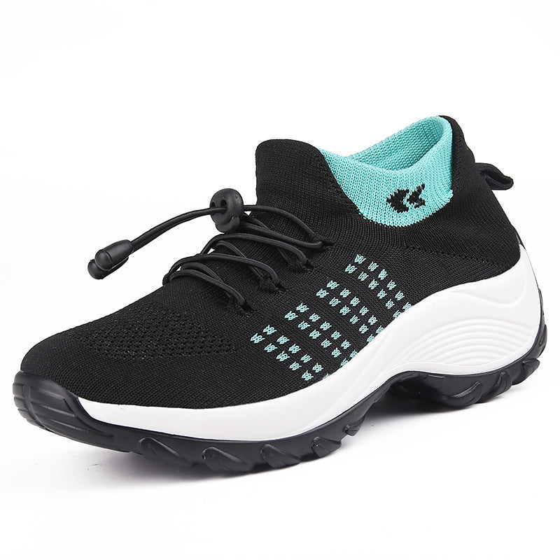 Women's Black Purple Platform Sneakers | Breathable Knit Sock Shoes | Chunky Sole Ladies Running Walking Trainers