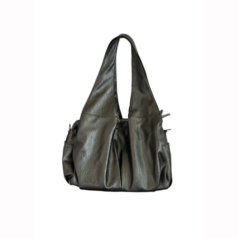 Black Oversized Leather Hobo Bag | Large Soft Slouchy Shoulder Tote | Everyday Carry Women's Bag