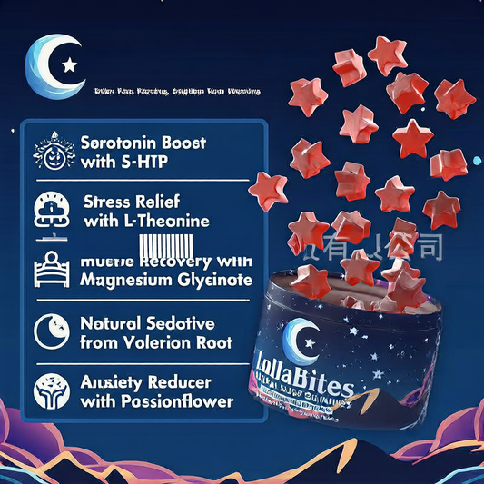 LullaBites Natürliche Schlaf-Gummibärchen | Melatoninfrei, süße Erdbeersterne | 60 Gummibärchen, 30 Portionen | Fördert besseren Schlaf, Entspannung und Stressabbau | Natürlicher Weg zu süßen Träumen für Erwachsene