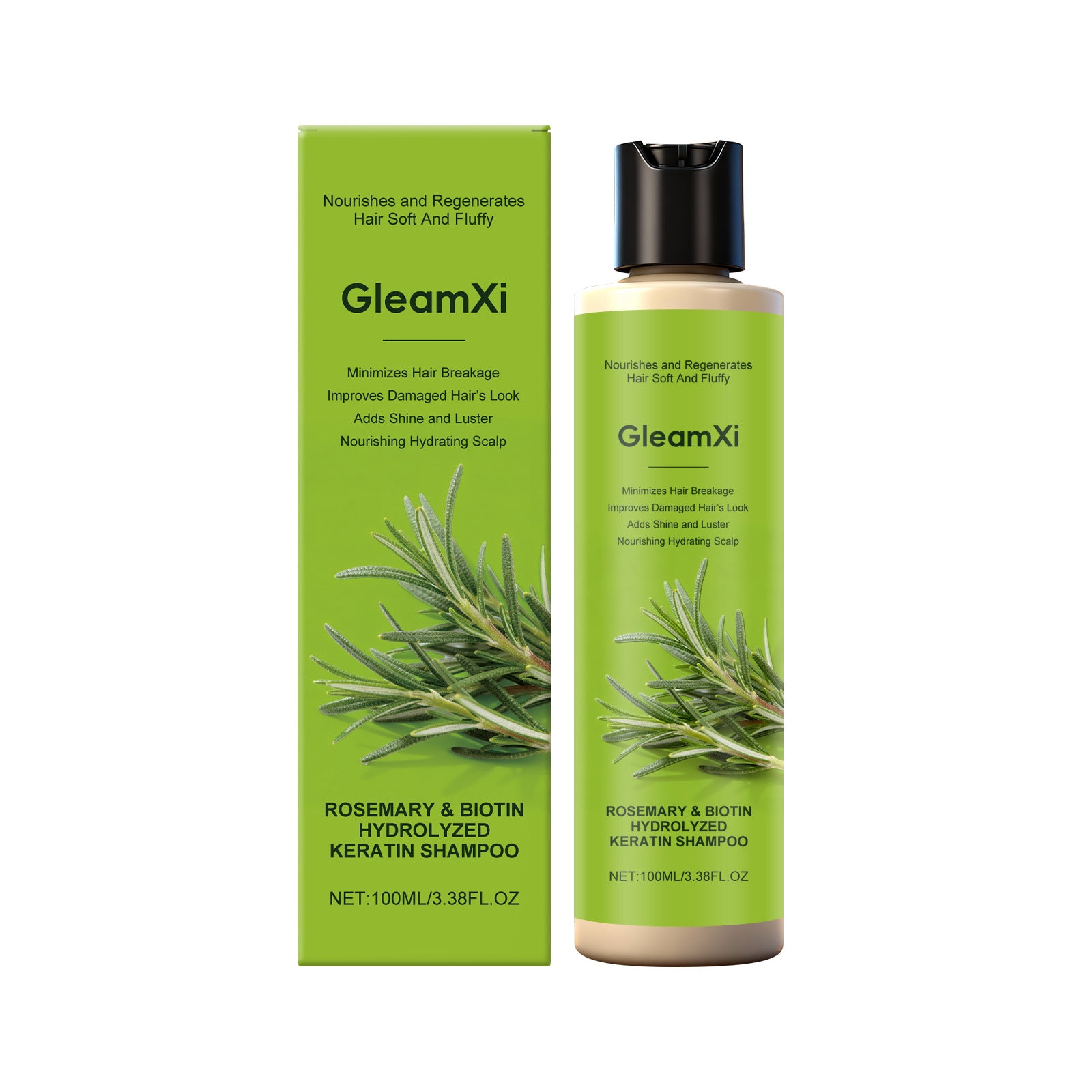 GleamXi Rosemary & Biotin Hydrolyzed Keratin Shampoo 100ml | Nourishing Hair Growth Shampoo for Damaged, Soft & Shiny Hair