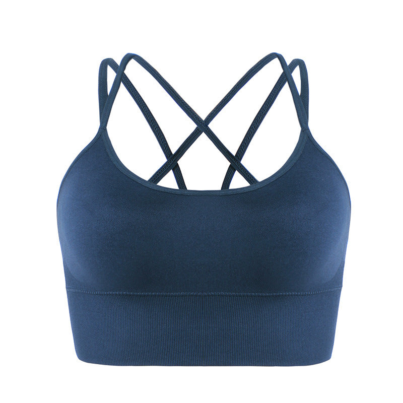 Women's White Strappy Criss Cross Back Sports Bra with Spaghetti Straps, Padded Yoga Bra for Gym and Workout