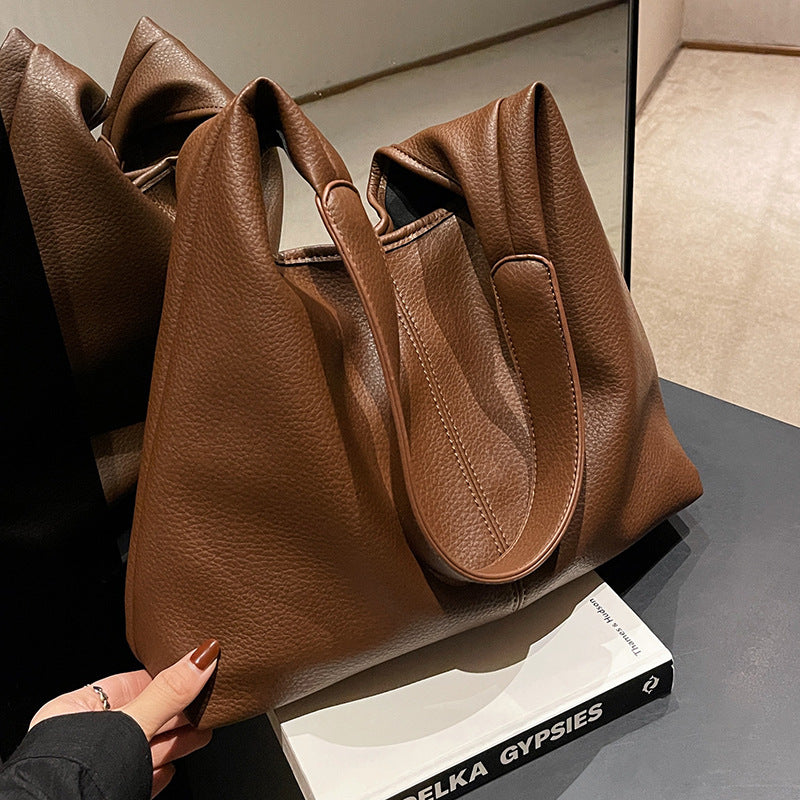 Black Leather Hobo Bag Slouchy Shoulder Handbag | Minimalist Soft Leather Tote