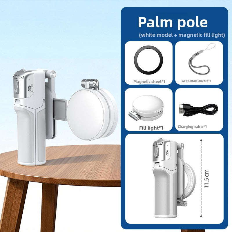 Palm Pole Magnetic Selfie Stick with Fill Light - Foldable Pocket Stabilizer for iPhone & Android | Vlogging, TikTok, Live Streaming