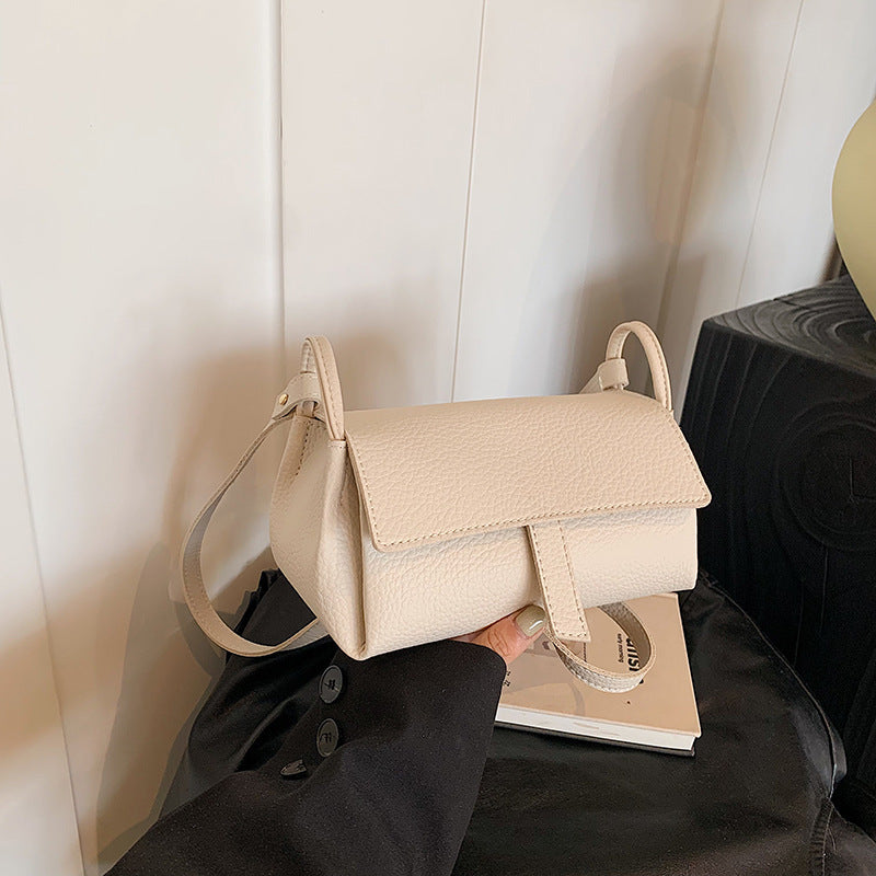 Taupe Brown Leather Crossbody Bag - Structured Flap Bag with Braided Strap & Hedgehog Charm | Small Shoulder Bag
