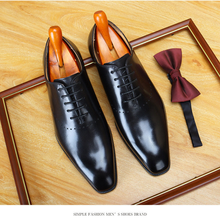 Men's Tan Brown Burnished Wholecut Oxford Dress Shoes | Perforated Brogue Leather Formal Lace-Up Shoes