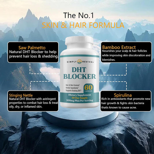 Simply Revival DHT Blocker 500mg | Hair & Skin Herbal Formula | 60 Capsules- 30 Day Supply