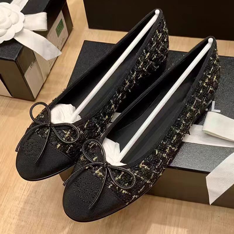 CHANEL Beige & Black Lambskin Ballet Flats | Luxury Flat Shoes for Women