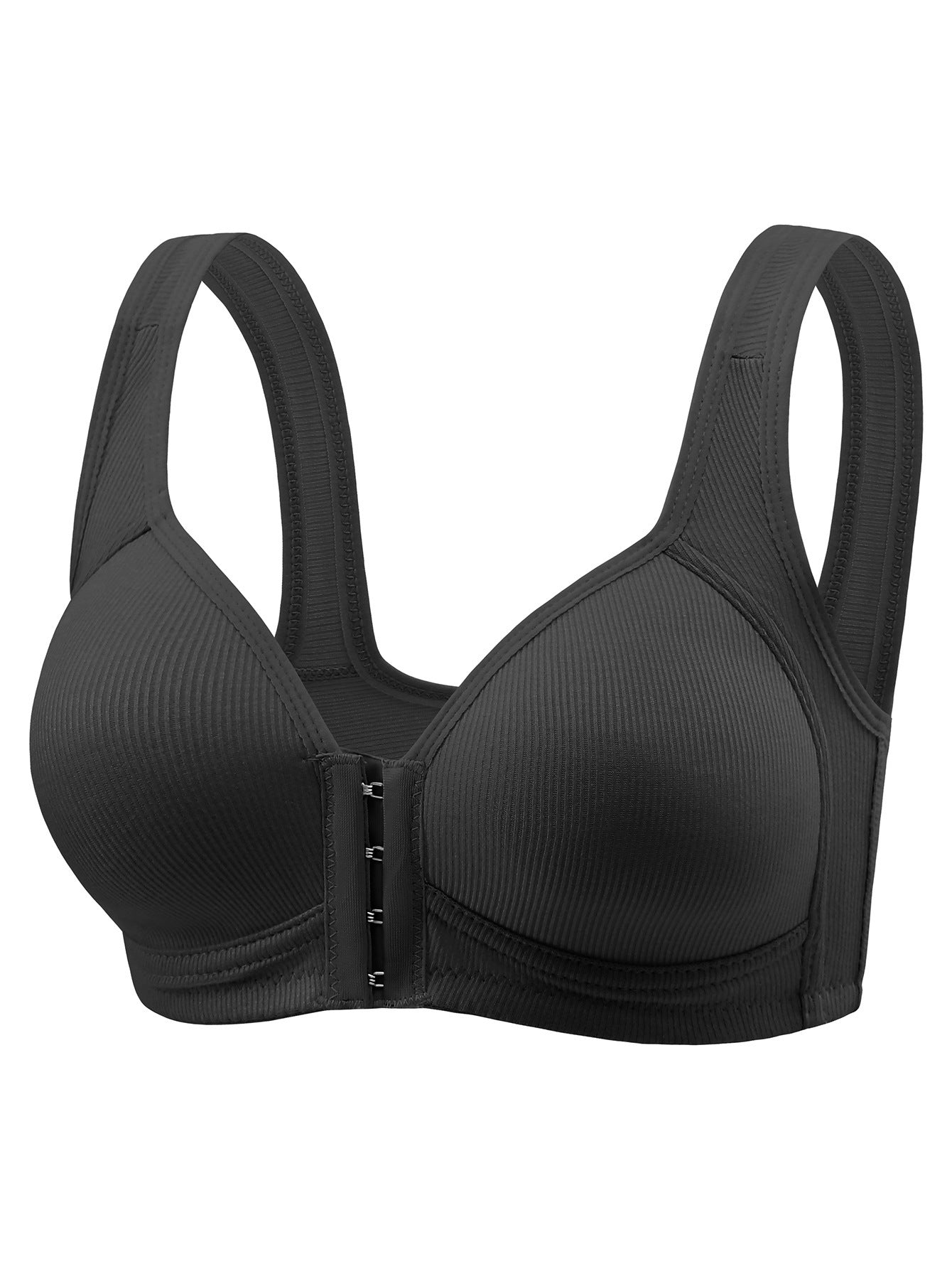 Women's Front Closure Wireless Bra | Wide Strap Ribbed Full Coverage Comfort Bra | Easy Hook Bra for Seniors