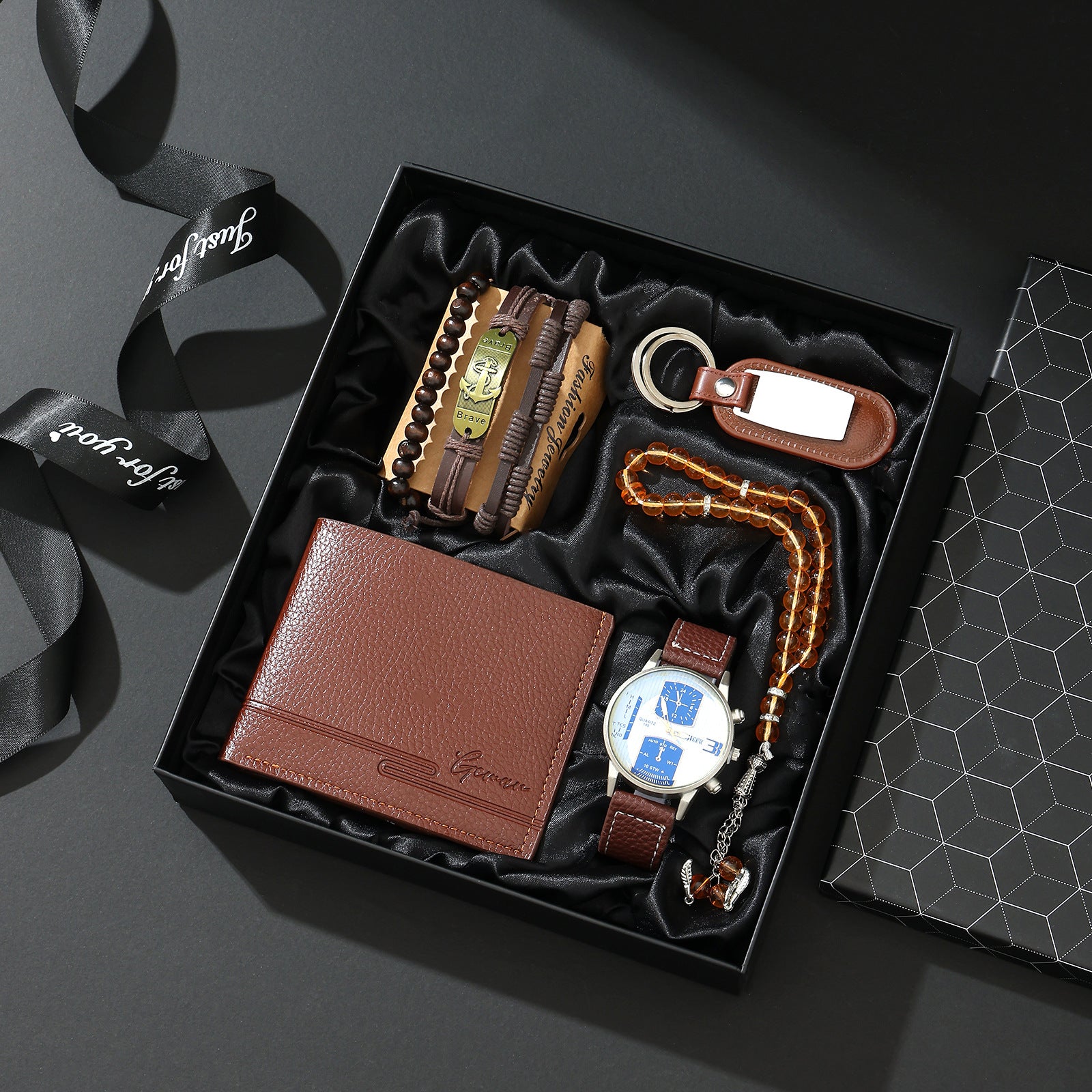Geman Men's Luxury Gift Set – 6-Piece Black Leather Belt, Wallet, Watch, Bracelet, Keychain & Pen Box Set | Premium Men's Gift