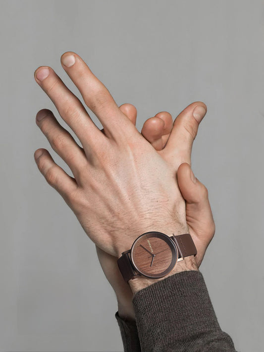 Natural Walnut Wood Dial Watch | Minimalist Leather Strap Wooden Watch | Nat.Walnut