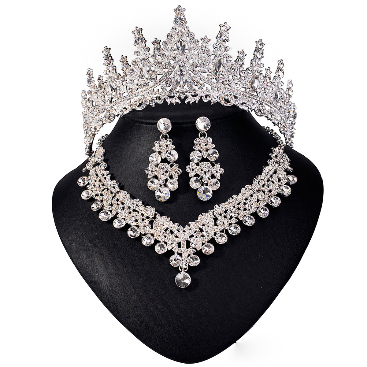 3 Piece Red Crystal Bridal Jewelry Set | Gold Crown Tiara Necklace & Earrings | Queen Wedding Pageant Party Jewelry Set