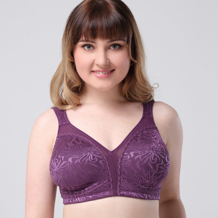 Plus Size Wirefree Full Coverage Lace Bra | Beige Nude Minimizer Bra | Women's Comfort Support Bra