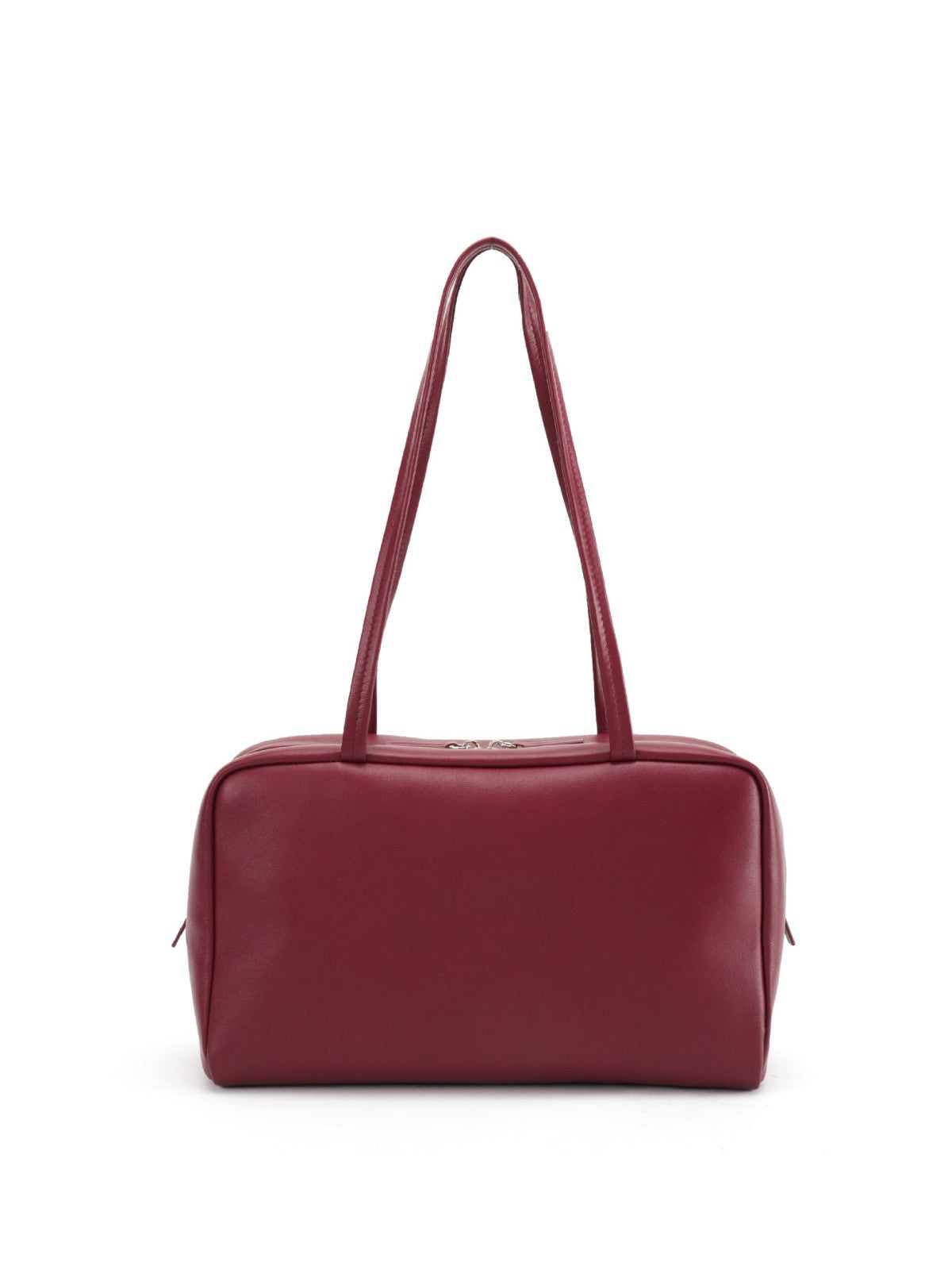 Burgundy Leather Bowling Bag - Wine Red Structured Shoulder Bag with Dual Handles | Classic Box Bag Handbag