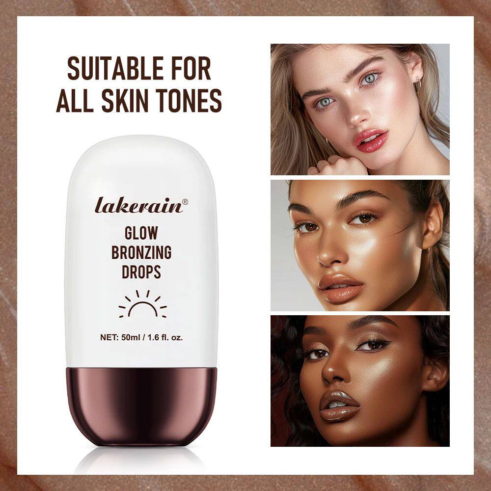 Lakerain Glow Bronzing Drops 50ml | Liquid Bronze Shimmer Highlighting Drops | Mix with Foundation or Apply Alone for Sun Kissed Radiant Glowing Skin | Face Body Bronzer Illuminating Serum for All Skin Tones