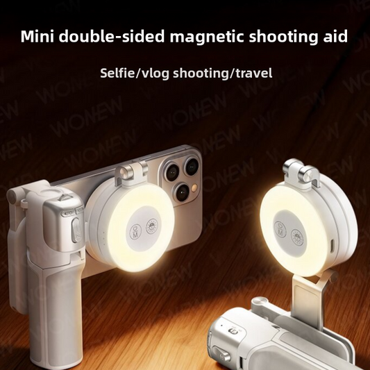 Palm Pole Magnetic Selfie Stick with Fill Light - Foldable Pocket Stabilizer for iPhone & Android | Vlogging, TikTok, Live Streaming