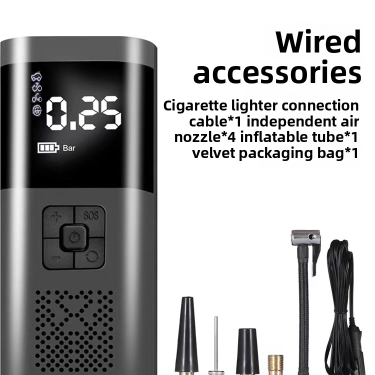 Digital Portable Tire Inflator Air Pump | LCD Display, Auto Shut-Off, 4 Nozzles - Car Tyre Compressor with Cigarette Lighter Cable