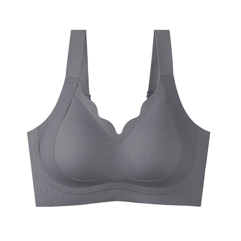 Women's Scalloped V-Neck Wireless Bralette | Seamless Wide Strap Ribbed Comfort Bra | Wire-Free Daily Bra