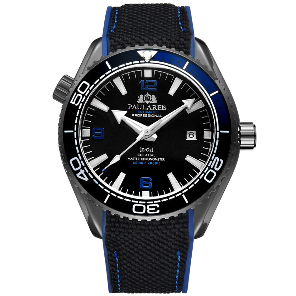 Paulares Professional Men's Diver Watch | Cream Dial Orange Bezel Grey NATO Nylon Strap Master Chronometer Sport Timepiece