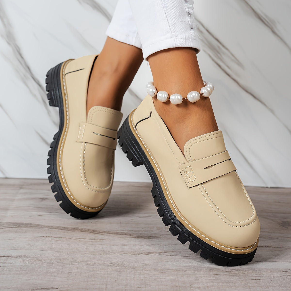 Chunky Lug Sole Penny Loafers | Women's Slip-On Platform Loafer Shoes in Multiple Colors