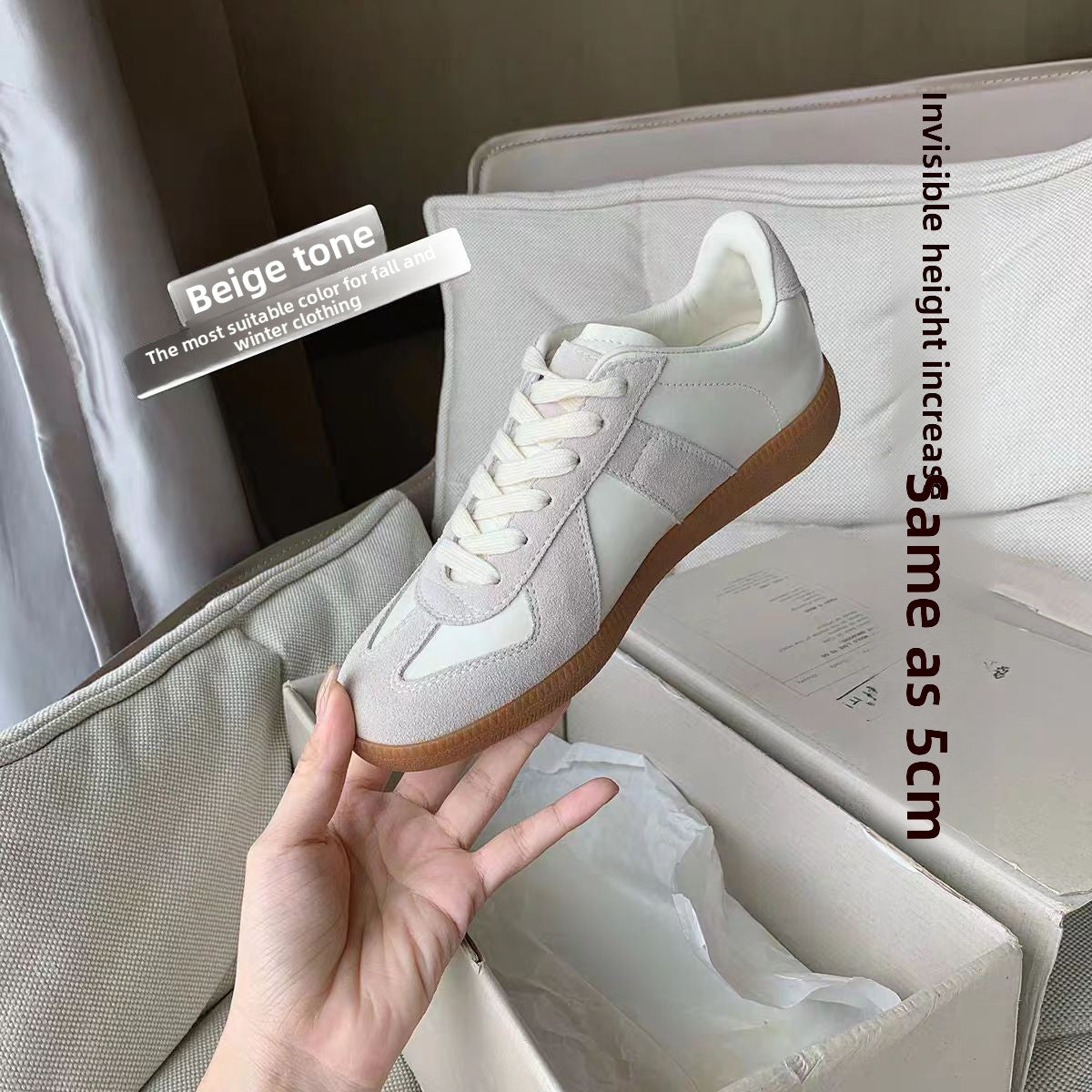 White Suede Panel Retro Low Top Sneakers with Gum Sole | Cream Leather Lace-Up Vintage Trainer Shoes | Replica Style Unisex Casual Sneakers | Quiet Luxury Everyday Gum Sole Shoes