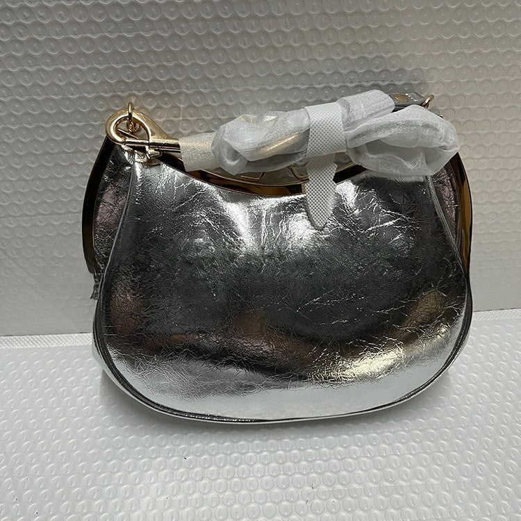 Black Leather Silver Frame Clasp Shoulder Bag Vivienne Westwood Style Hobo Clutch | Women Luxury Designer Inspired Evening Party Handbag Purse