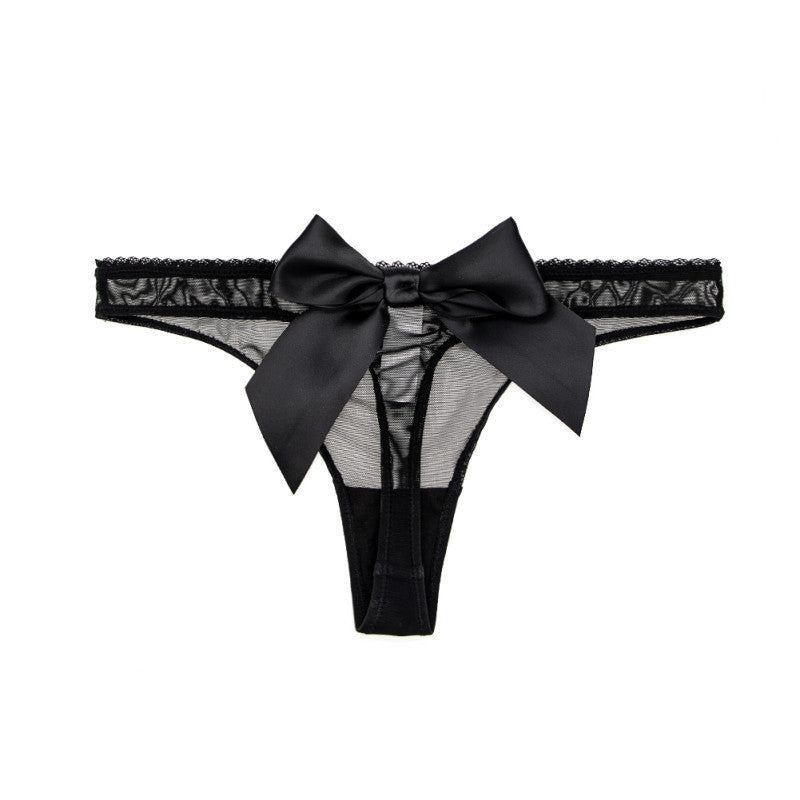 Women's Burgundy Lace Thong with Satin Bow | Sheer Mesh Floral Lace Panty | Sexy Lingerie Underwear