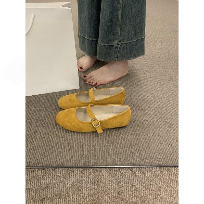 Colorful Suede Mary Jane Flats for Women | Multi Color Ballet Flats with Buckle Strap | Round Toe Flat Shoes | Available in Red Green Yellow Blue Pink Tan | Cute Everyday Flats