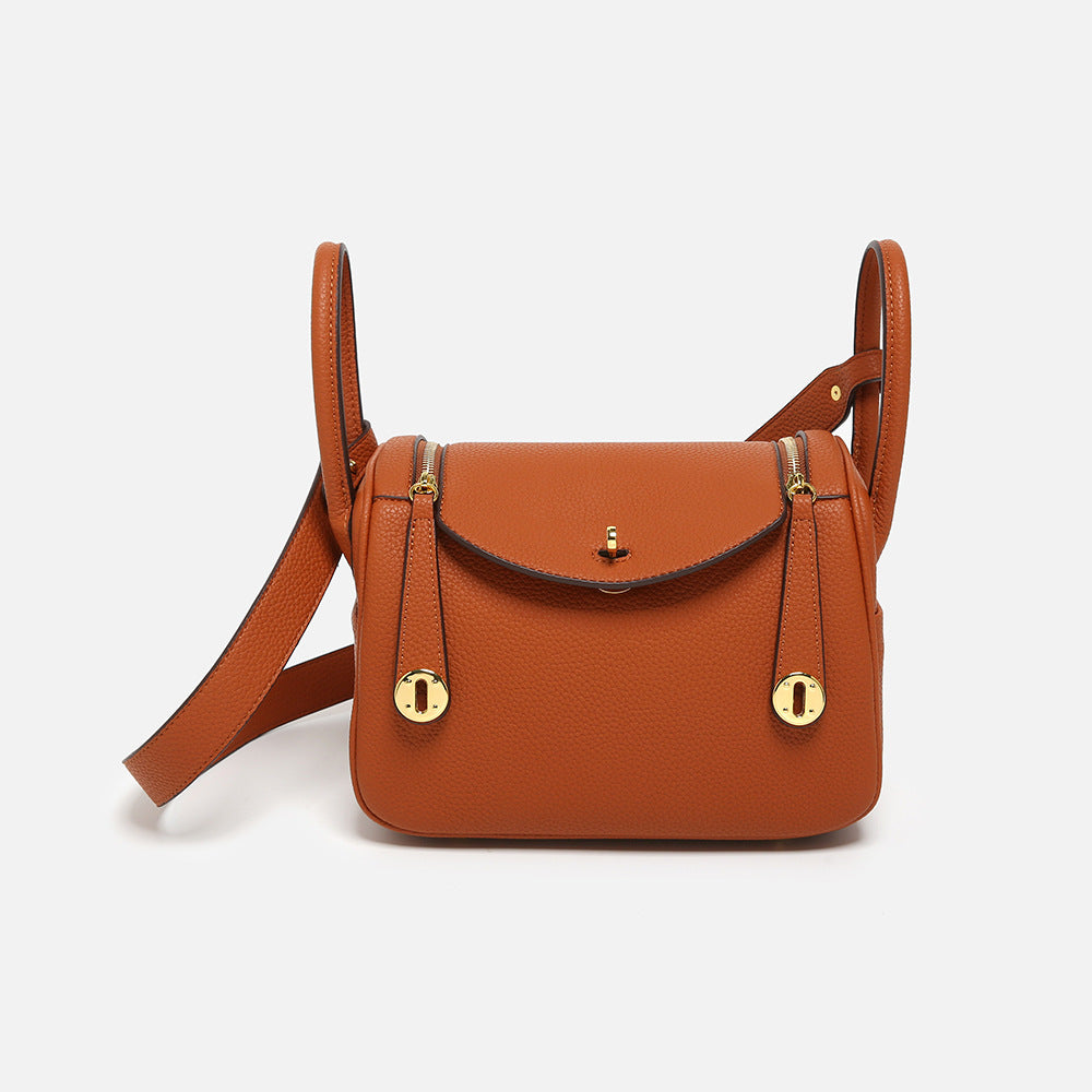 Taupe Leather Crossbody Bag with Flap Closure & Gold Hardware | Small Messenger Bag