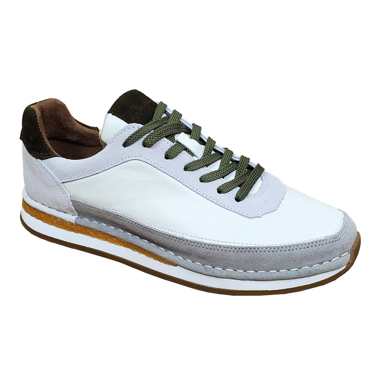 Men's White Genuine Leather Sneakers | Casual Lace-Up Low Top Shoes with Gum Rubber Sole for Everyday Comfort & Style