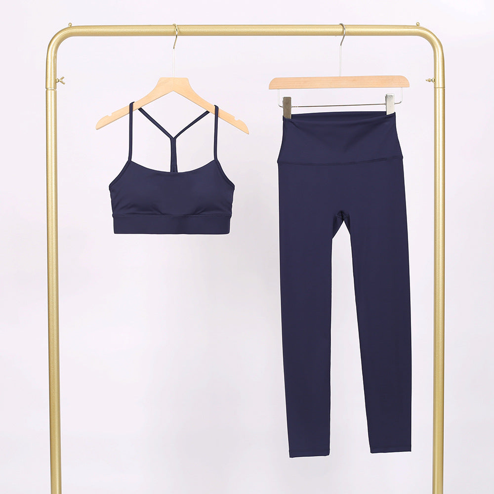 Black 2-Piece Yoga Set Women | Y-Back Sports Bra & High Waist Leggings | Workout Gym Activewear Matching Set