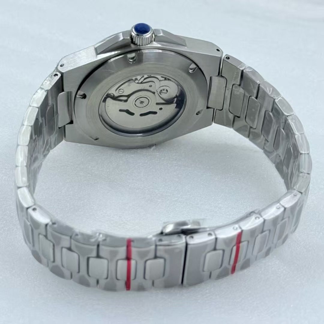 Seiko Automatic Watch Men | Arabic Numeral Blue Tapisserie Dial | Octagon Screw Bezel | Silver Steel Royal Oak Style Watch