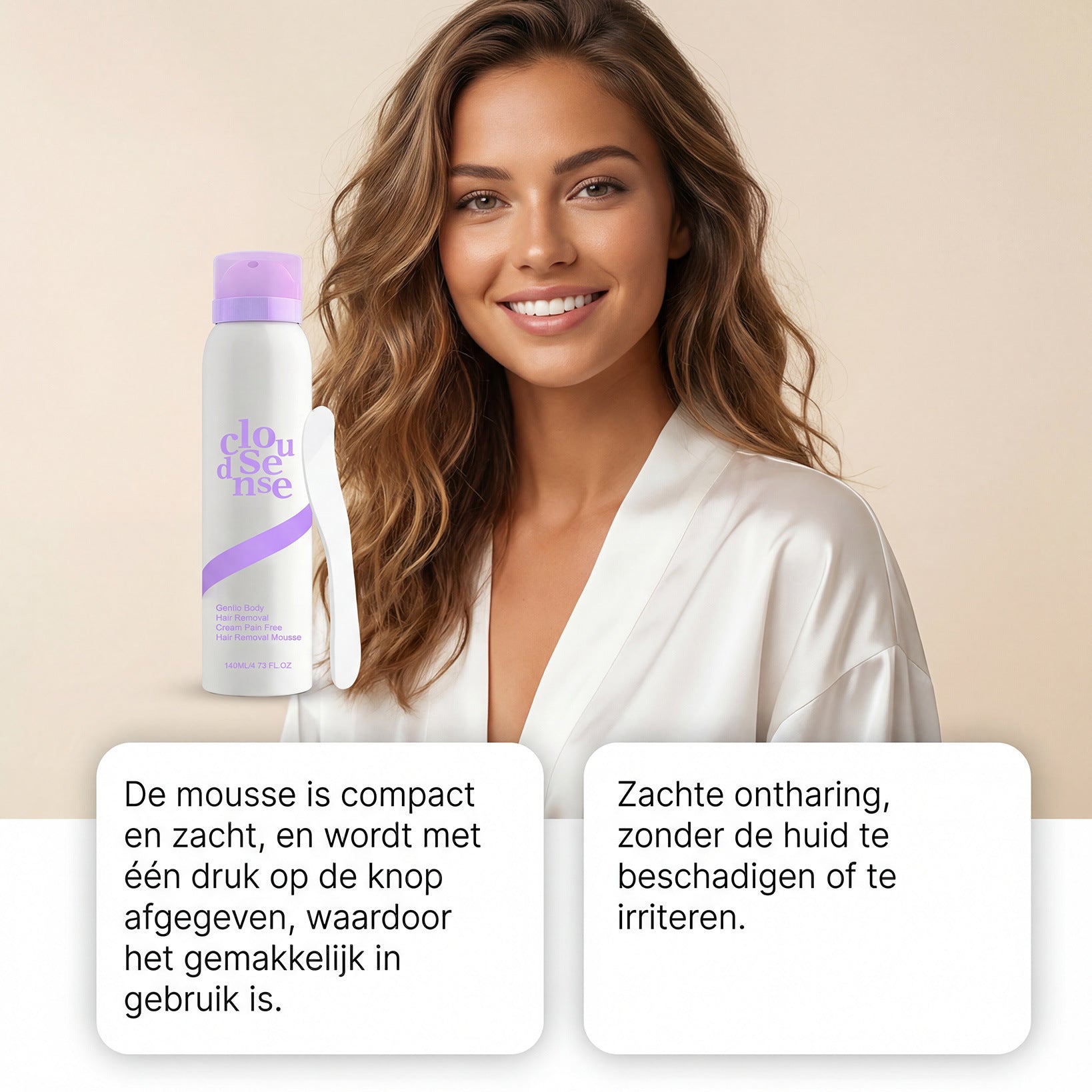 Cloudsense Gentle Body Hair Removal Mousse | Pain-Free Hair Removal Cream Spray 140ml | Smooth Skin Depilatory Foam for Women